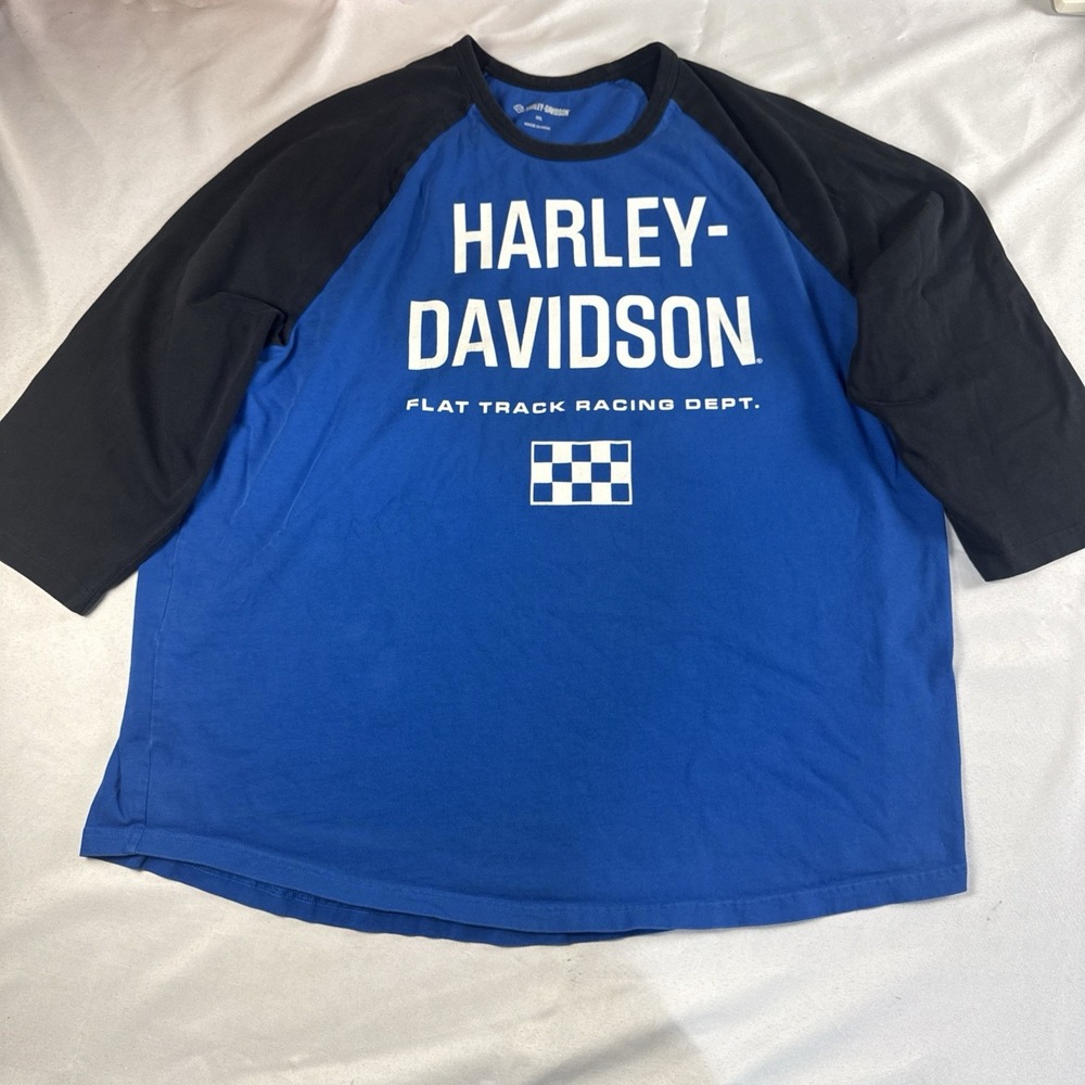 Harley Davidson Men's Throttle Back 3/4 Sleeve Shirt Blue Black Racing 2XL